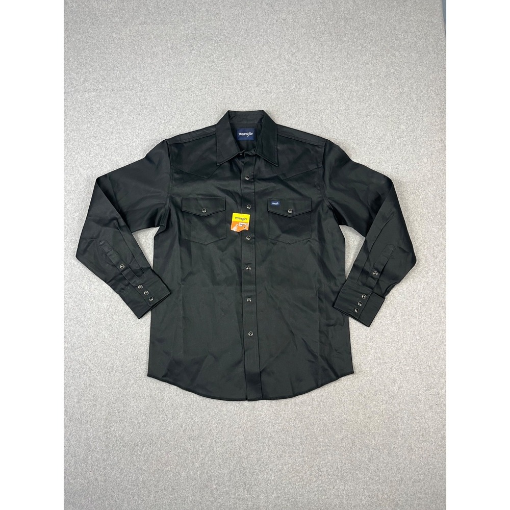 Wranglerโ Peal Snap Shirt Mens M Black Long Sleeve Cowboy Cut Western Wear